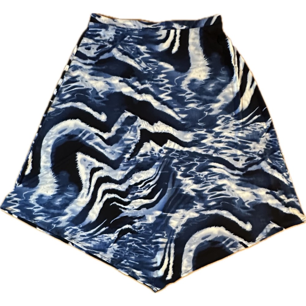 Chico's Knit Midi Skirt Blue Geometric Elastic‎ Waist Women's Size 1